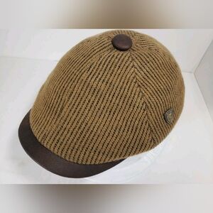 Brown Striped Cap with Button Detail